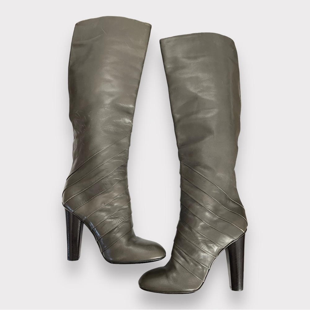 Elie Tahari Gray Wrap Edgy Heels Round Toe Boots Tall Women's Size 6.5
